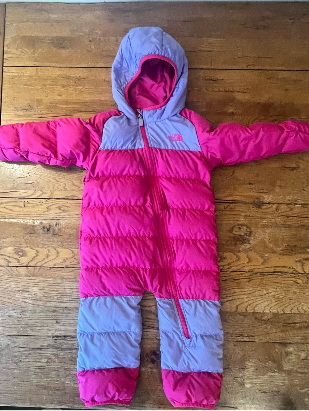 The North Face Hot Pink and Lavender Down Snowsuit